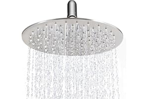 AULEEND 8 Inch Round Rain Shower head, High Flow Stainless Steel Rainfall Shower Head, High Pressure Design (Brushed Nickel, 8)