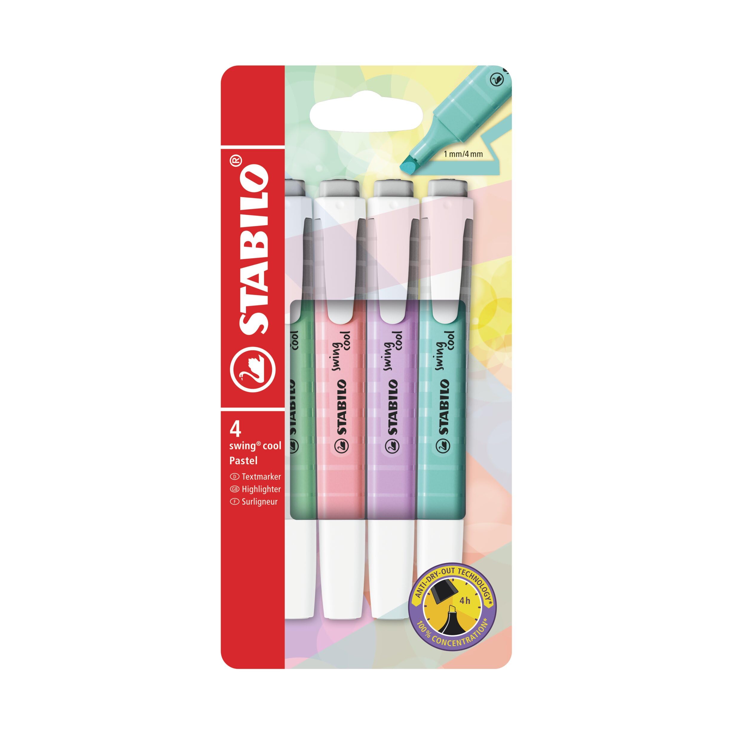 STABILO swing cool Pastel - Highlighter - Pack of 4 - Hint of Mint, Pink Blush, Lilac Haze, Touch of Turquoise — image 1