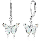 CiNily Butterfly Earrings for Women Dangling Earrings, Created Opal Dangle Drop Earrings Lightweight Dainty Butterfly Earrings 14K White Gold, Rose Gold, Yellow Gold Plated