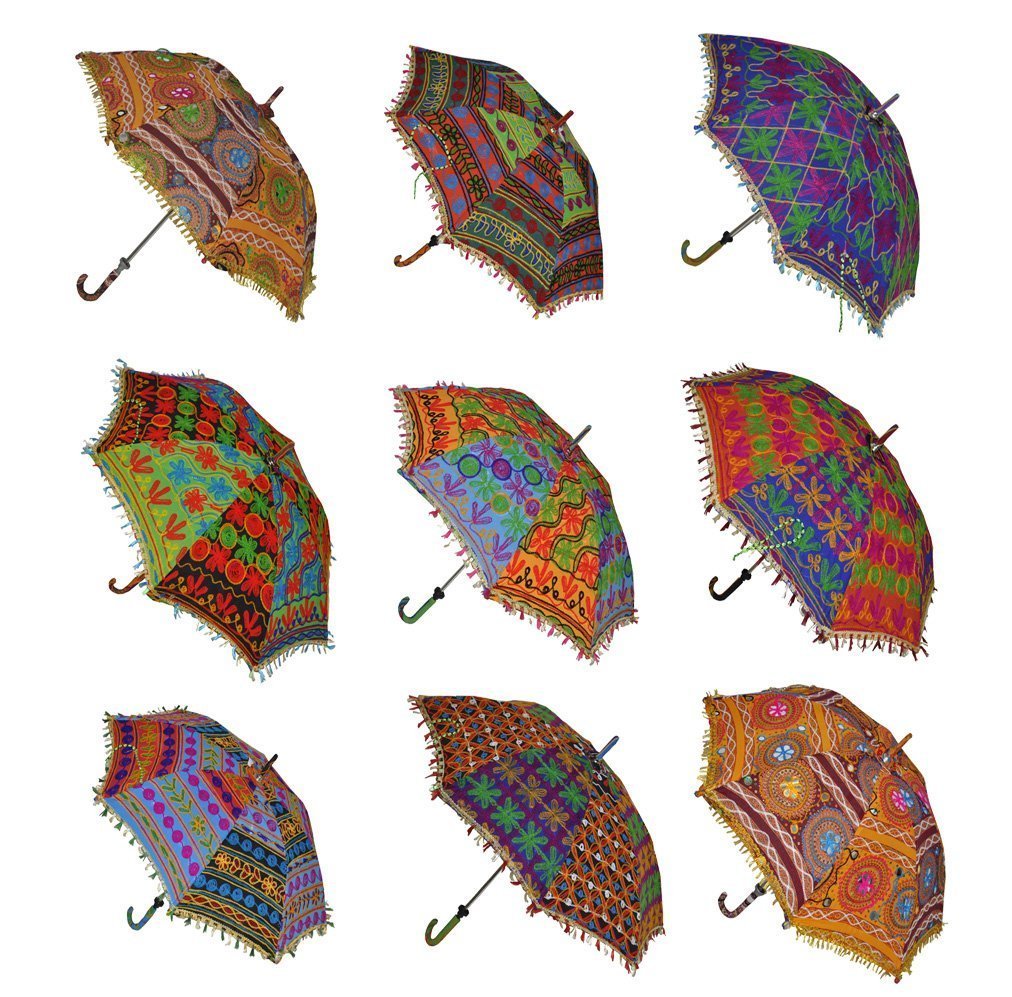 Indian Wedding Umbrella Decoration Handmade embroidery Elephant Umbrella Decorations Mirror parasols Cotton Umbrellas Lot (MULTI)
