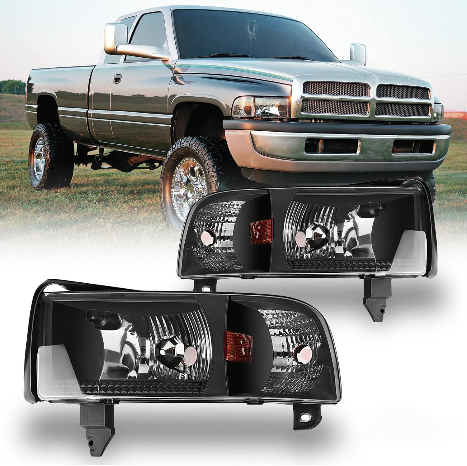 Photo 1 of WOLFSTORM Headlights for 1994-2001 Dodge Ram 1500/1994-2002 Dodge Ram 2500 3500/1995-2002 Ram 4000, Driver & Passenger Side, High Low Beam(Clear Lens)