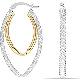 LeCalla 925 Sterling Silver Double Hoop Earrings | Lightweight Textured Two-Tone Earrings | Italian Twisted Hoop Earrings for Women