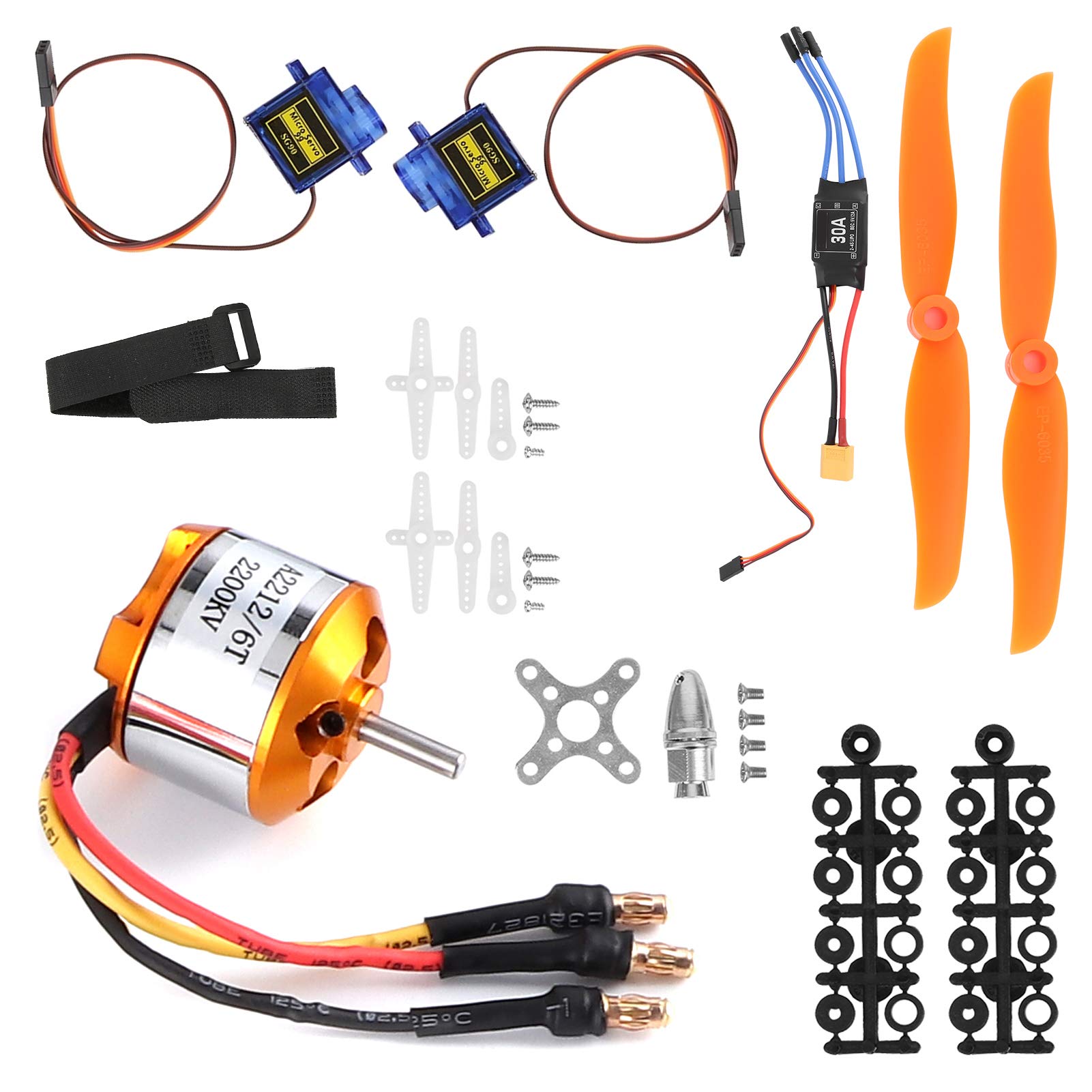 Dilwe RC Remote Control Aircraft Accessory Set, 2212 KV2200 Motor + 6035 Propeller + 9g Micro Servo + 30A ESC XT60 Set