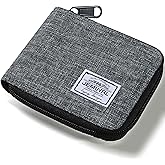 JEMINAL Zipper Short Wallet for Men: Boys & Girls Travel Bifold Fabric Canvas Wallet with Card Case - Women' Large Capacity Zip Wallet with Coin Purse Grey