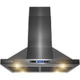 AKDY Island Mount Range Hood - Black Stainless Steel Hood for Kitchen – 3 Speed Professional Quiet Motor - Premium Touch…