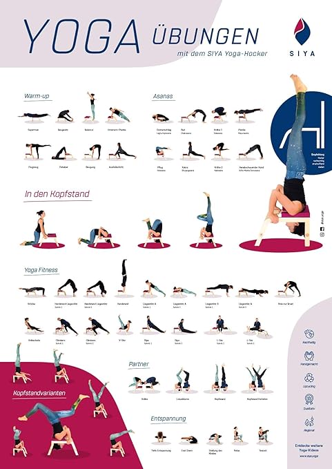 Siya Yoga Inspiration Poster Head Stool Din A2 Format Reversed Floats Asanas Fitness Partner Exercises Amazon De Sport Freizeit