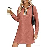 BLENCOT Dresses for Women 2025 Casual Half Zip V Neck Spring Mini Sweater Dress Long Sleeve Fashion Sweatshirt Outfits
