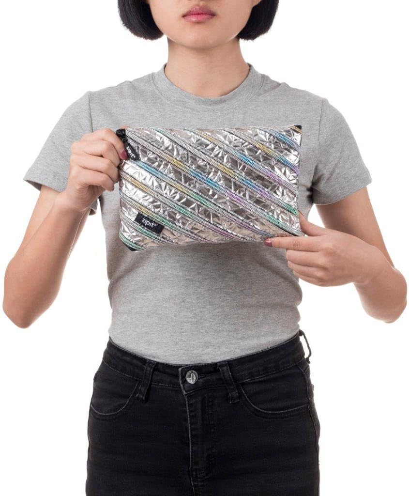 ZIPIT Metallic Big Pencil Case/Cosmetic Makeup Bag, Silver - Image 5