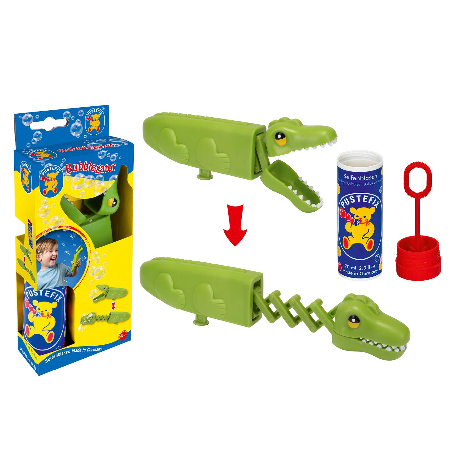 PUSTEFIX Bubblegator, 70ml Bubble Solution, Colourful Bubbles, Made in Germany, Soap Bubbles Toy for Children's Birthdays, Weddings, Parties for Children and Adults