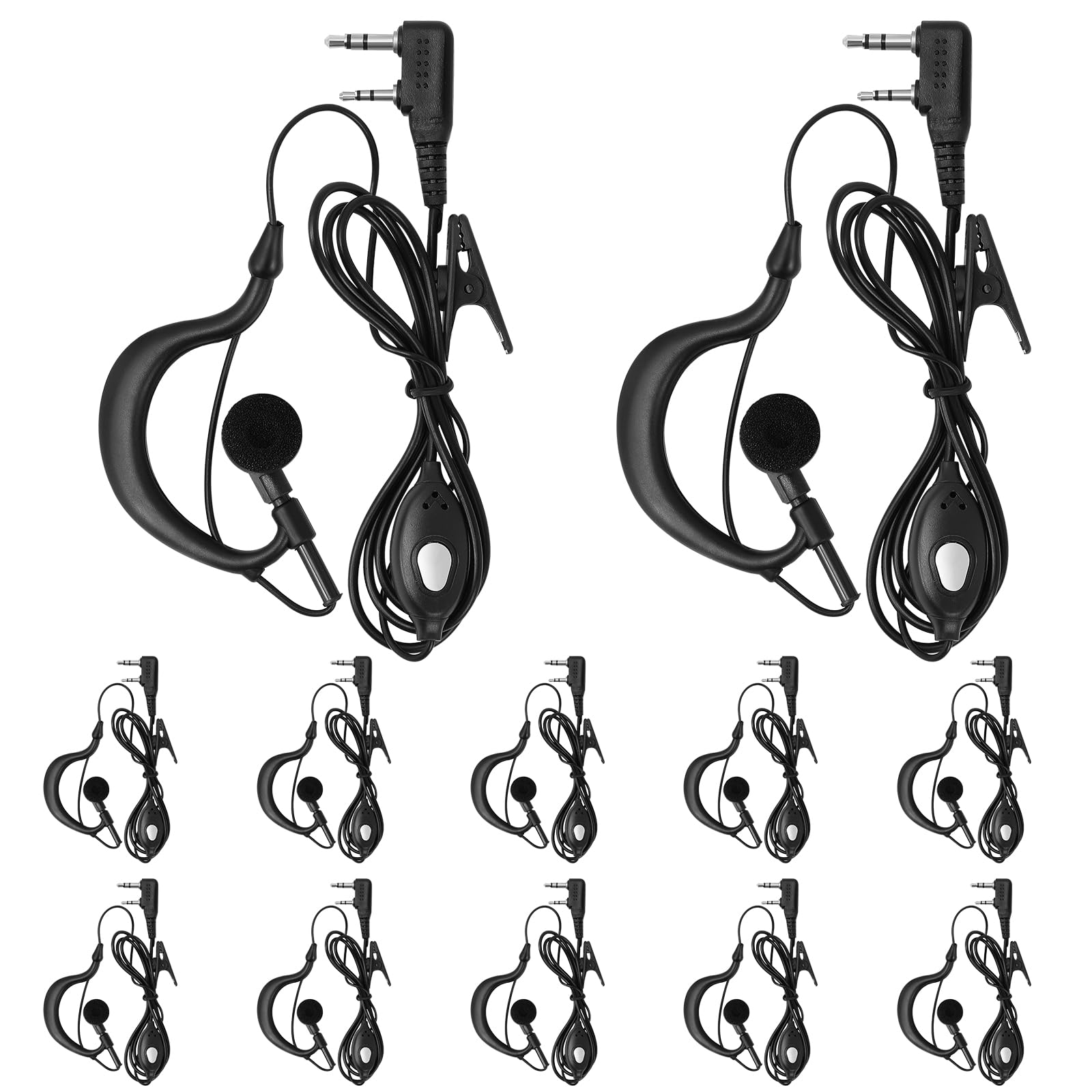 Photo 1 of 10 Pack Walkie Talkie Earpiece with Mic Ear Piece with Microphone Two Way Radio 2 Pin Ear Hook Single Wire Headset Compatible with Baofeng UV-5R BF-888S Arcshell Retevis H-777 RT21 RT22