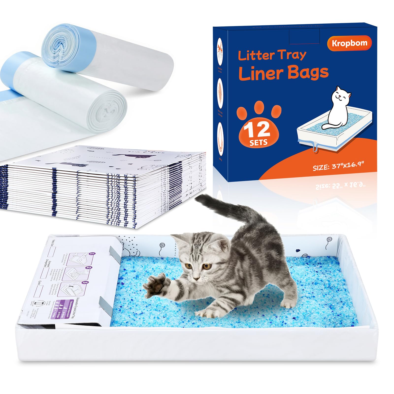 Photo 1 of 12 Pack Litter Box Liners Compatible with Safe Pets Scoopfree Cat Litter Box Tray Refill, Large Cat Waste Poop Bags with Tear-resistant Cardboard and Drawstring -37" x 16"(Cardboard Included)