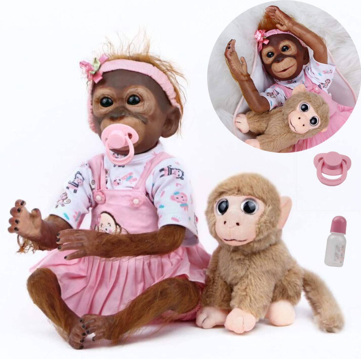 antboat Real Looking Reborn Monkey Dolls 20 inch 50cm Realistic Soft Vinyl Silicone Handmade Lifelike Newborn Reborn Monkey Dolls Girls（20 inch Baby Reborn Dolls）