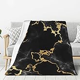Oplp Black Marble Throw Blanket for Bed Sofa Couch Fleece Blankets Lightweight Soft Cozy 50"x40"