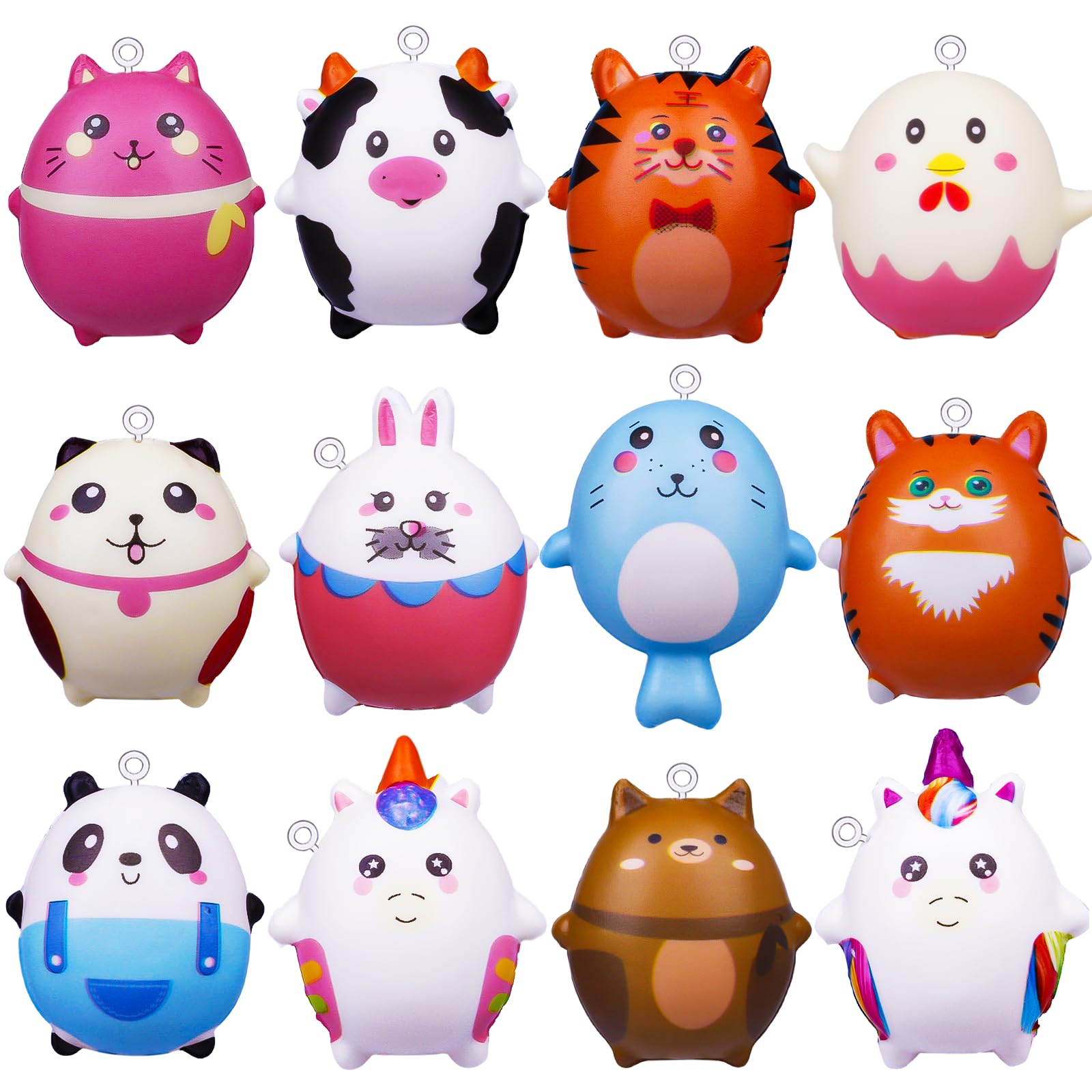 Exun 12 Pack Kawaii Squishies Squishy Toys, Cute Animals Slow Rising Creamy Scent Stress Relief Squishies Toys for Party Favors, Birthday Goodie Bag Stuffers, Easter Egg Fillers, Classroom Prizes