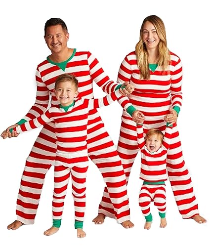 MAXMODA Pyjamas Langarm Nachtwäsche Xmas Streifen Schlafanzug Sleepwear Sweater Set Familie Kleidung Damen Herren Kinder Mädc