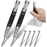 Center Punch, 2 Pcs Spring Loaded Center Hole Punch, Automatic Hole Punch for Metal, Wood, Plastic, Glass (5 Inch)