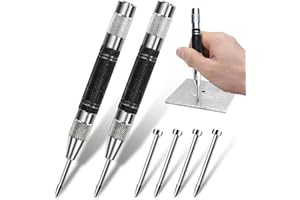Center Punch, 2 Pcs Spring Loaded Center Hole Punch, Automatic Hole Punch for Metal, Wood, Plastic, Glass (5 Inch)