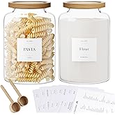 Yirilan 2 PCS Flour Sugar Storage Containers Glass Jar, 4000ml/1 Gallon/4.2 Qt/135oz,Large Glass Food Storage Jars with Wood Airtight Lids,for Tea,Spice,Cereal Rice Flour Pasta Sugar