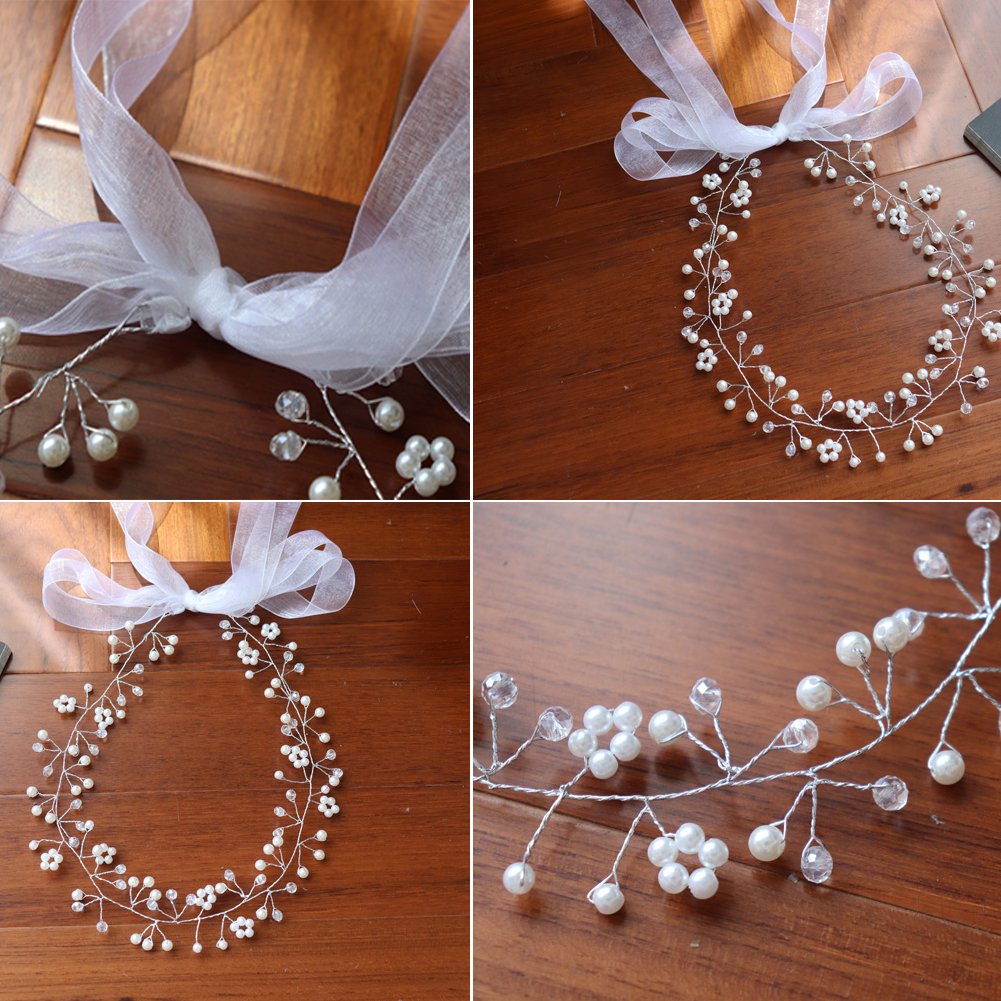 6 pcs Wedding Hair Accessories, Bridal Pearl Headband, Crystal Rhinestone Hair Wreath with Wedding Hair Pins for Bride and Bridesmaids