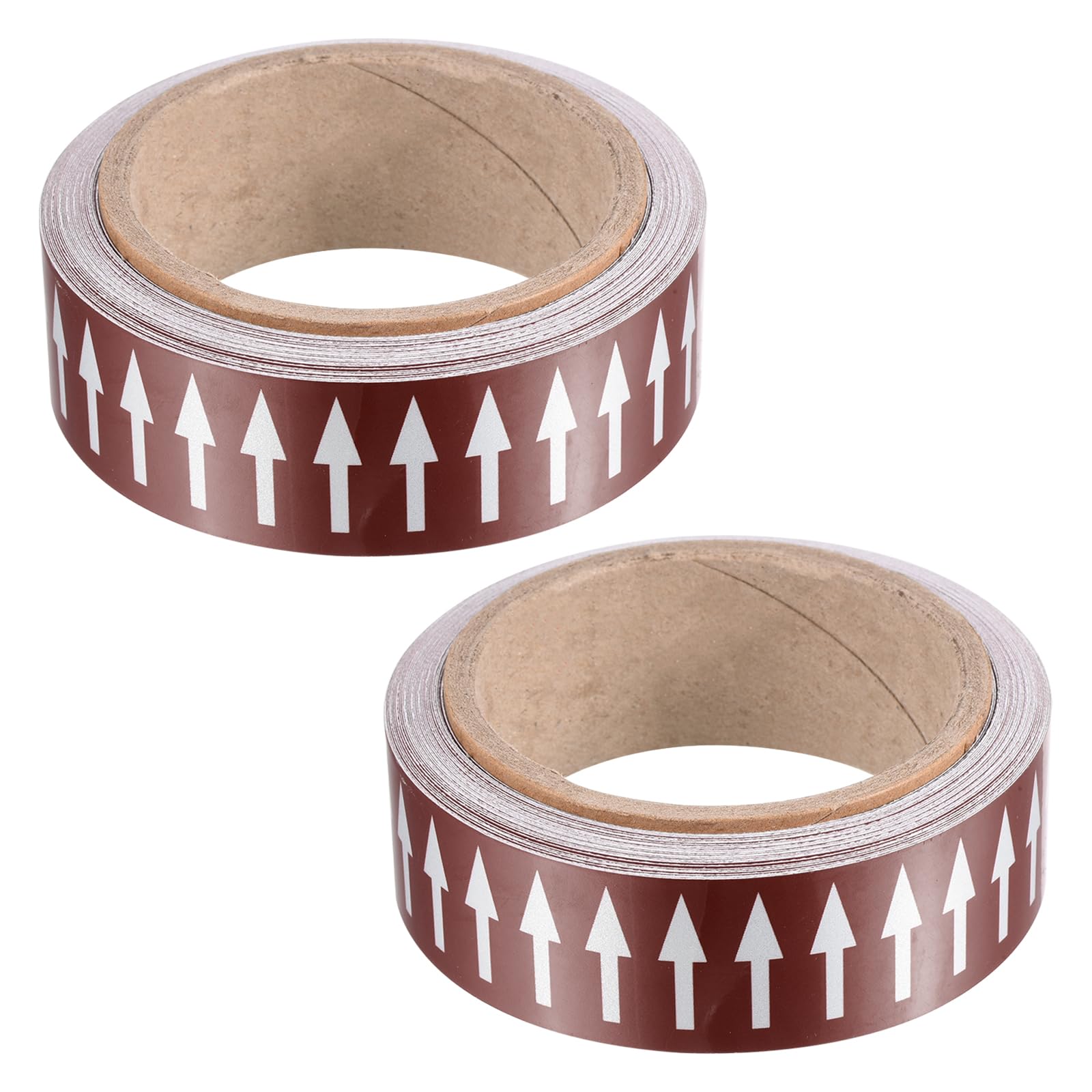PATIKIL Flow Arrow Tape, 2 Roll Polyethylene Pipe Marking Sticker with Reflective Strip, Waterproof Heat Resistant, for Pipe Flow Directional Identification, 1.2 Inch x 33 Ft, Brown/White