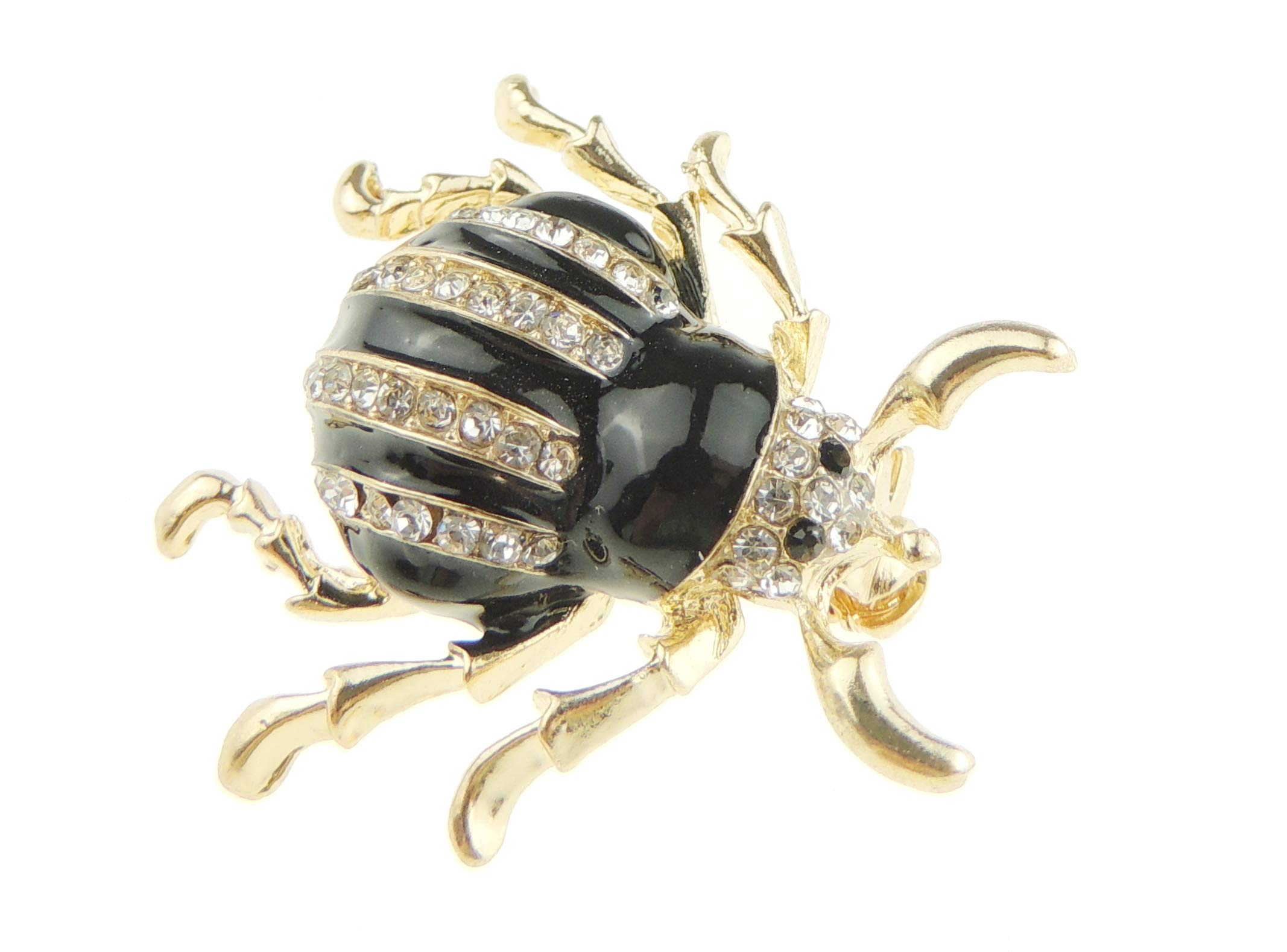 Sparkly Womens Party Wedding Dress Christmas Birthday Saree Scarf Lapel Diamante Bling Crystal Brooch Badge Breastpin Corsage Pin Enamel Insect Bug Beetle (Black)