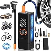 Tire Inflator Portable Air Compressor - 150PSI Air Pump For Car Tires with Digital Pressure Gauge, LED Light and Auto Shut-Off Function - Cordless Pump for Car, Motorcycle, Bicycle, Balls and More