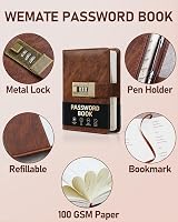 WEMATE Password Book with Lock 600+ Spaces Alphabetical Tabs Brown 4.33 x 6.18 view 6