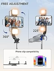 45" Selfie Stick Tripod with 2 Lights, Extendable 5