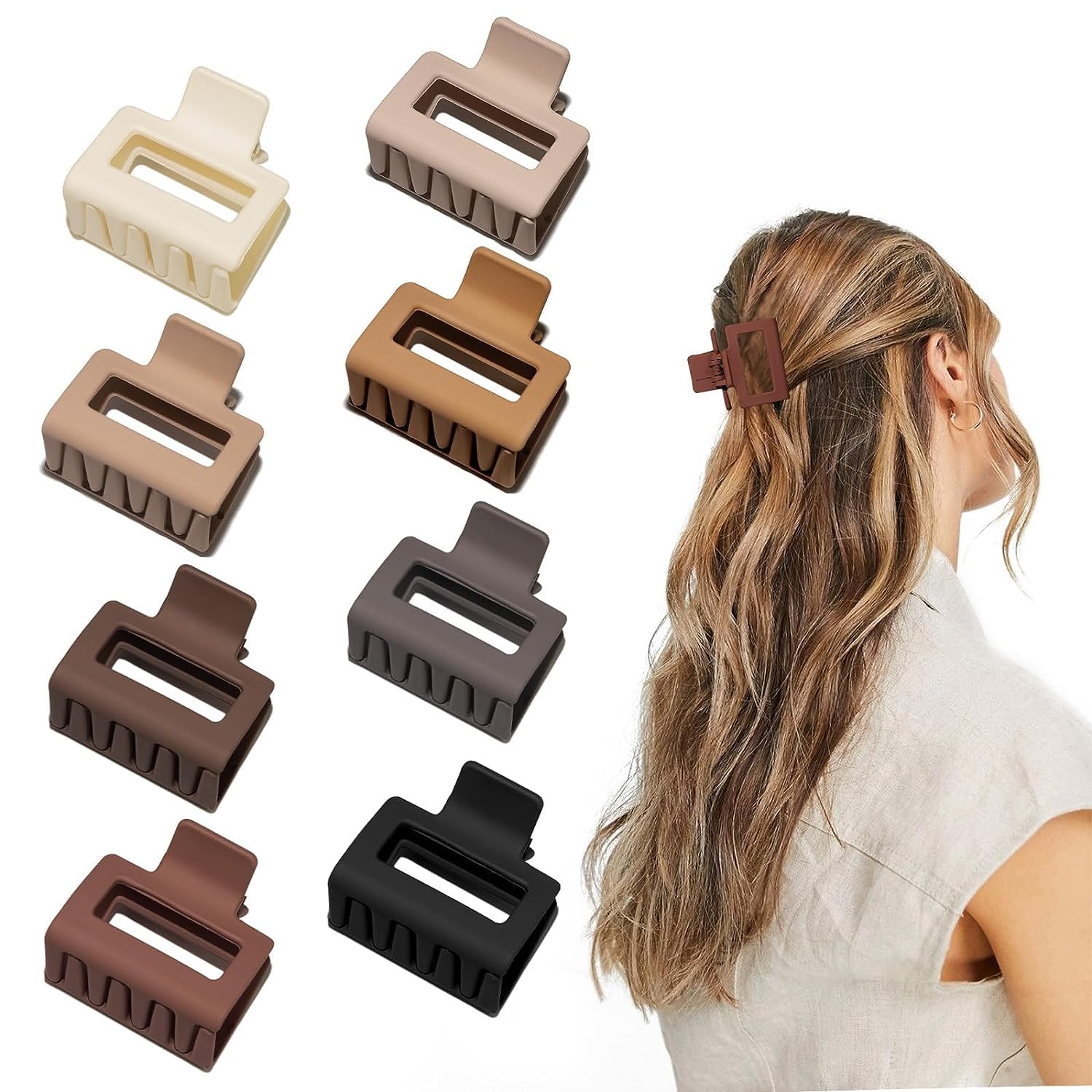 8Pcs Medium Claw Hair Clips for Women Girls, 2" Matte Rectangle Small Hair Claw Clips for Thin/Medium Thick Hair, Hair Jaw Clips Nonslip Clips