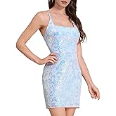 IWEMEK Women Short Homecoming Dresses for Teens Spaghetti Strap Sparkly Sequins Bodycon Mini Dress Club Junior Formal Dresses