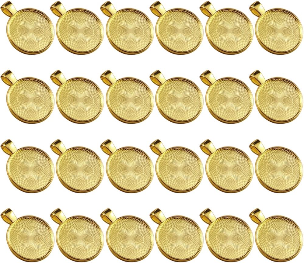 Dcatcher 24 PCS Bezel Pendant Trays Round Cabochon Settings Trays Pendant Blanks, 25mm Diameter, Gold