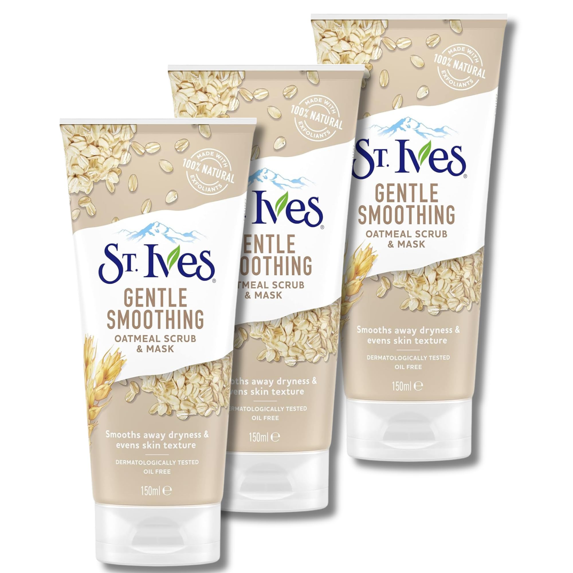 St. Ives Gentle Smoothing Oatmeal Scrub & Mask, 150 ml (Pack of 3) – Nourishing Dual-Action Facial Treatment for Exfoliation and Hydration, Leaving Skin Soft, Radiant, and Visibly Healthy