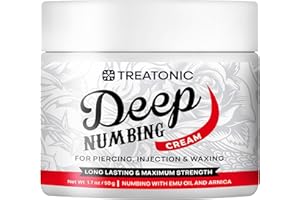 Treatonic Deep Tattoo Numbing Cream: Painless Numbing Cream for Microneedling - Extra Strength Numbing Cream for Tattoos - Maximum Strength Numbing Cream for Piercing, Waxing & Injections (50g/1.7oz)