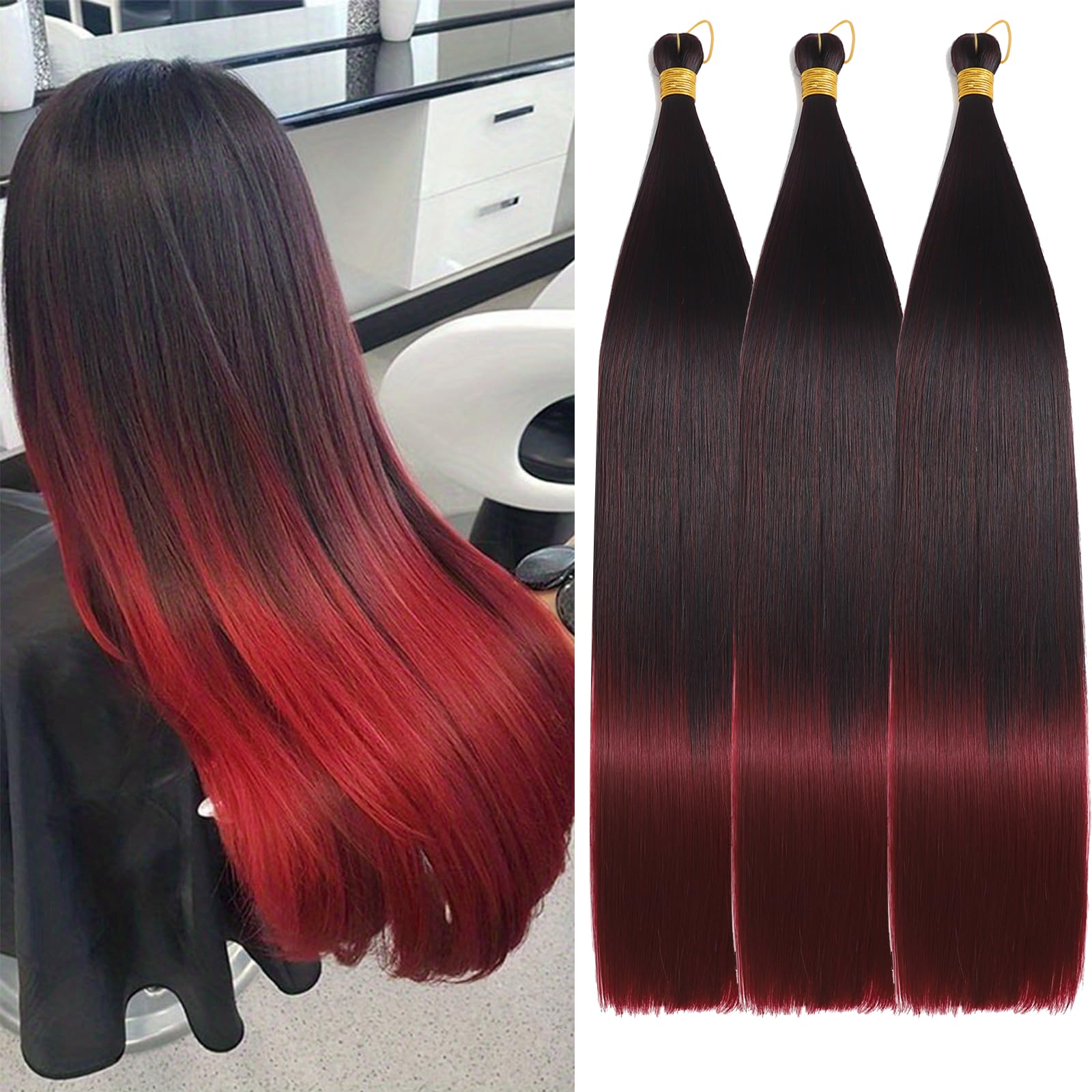 Locescsoc 24 Inch Bone Straight Braiding Hair 150g 3 Packs Straight Hair Extensions, Ariel Straight Hair Bundles, Silky Soft Synthetic Hair for Women (Tbug#, 24 Inch 3 Packs)
