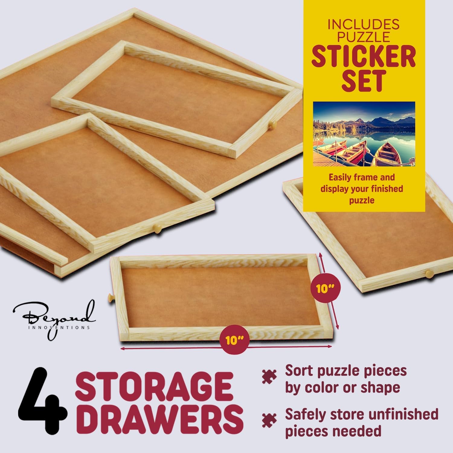 1000 Piece Rotating Puzzle Board with Drawers and Cover - 4 Drawers, Wooden Jigsaw Puzzle Table | 30” X 22”| Jigsaw Puzzle Board - Portable Puzzle Tables for Adults and Kids by Beyond Innoventions