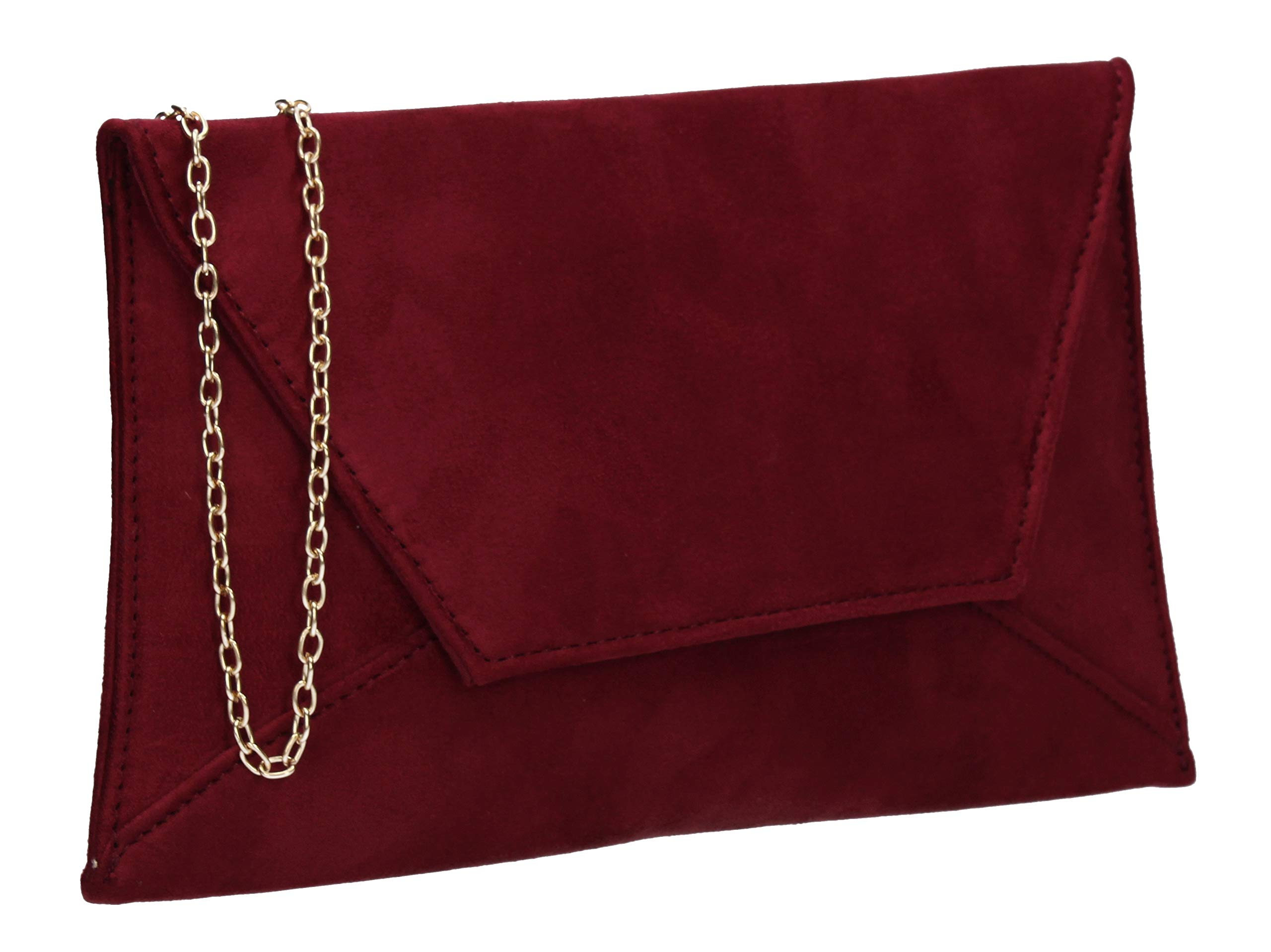 SwankySwans Dory Suedette Slim Party Prom Wedding Bridal Clutch Bag Burgundy