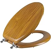 Angel Shield Durable Wood Veneer Natural Toilet Seat Metal Hinged Easy Clean Anti-scratch American Standard(Elongated,Oak)