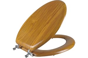 Angel Shield Durable Wood Veneer Natural Toilet Seat Metal Hinged Easy Clean Anti-scratch American Standard(Elongated,Oak)