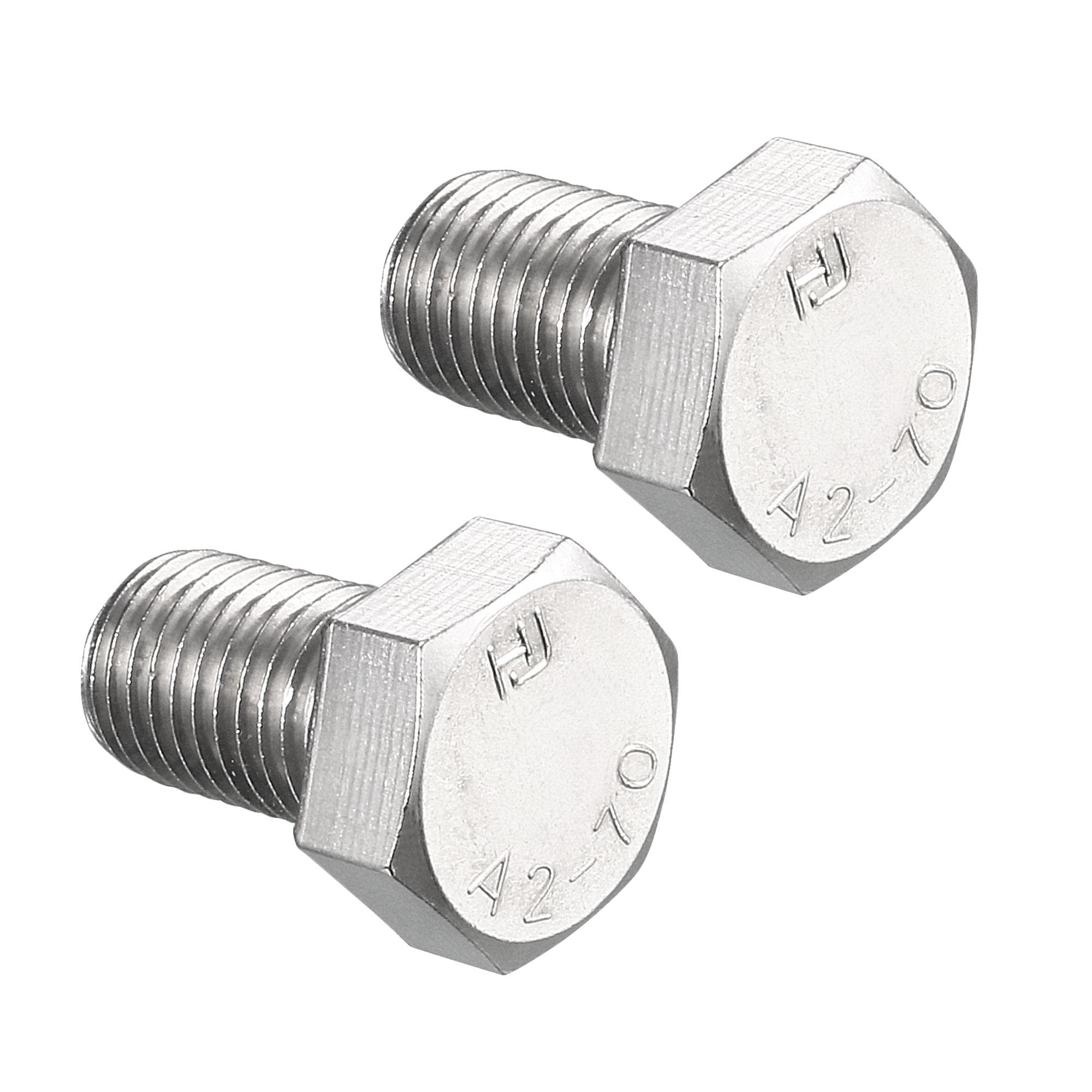 sourcing map M16 Hex Bolt M16-2 x 25mm 304 Stainless Steel 4.8 Grade Fully Threaded Hexagonal Head Screw Bolts 2pcs