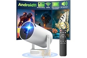 Mini Projector with Upgraded HiFi Speaker, [Built-in Apps] 4K Projector WiFi6 & 5.0 Bluetooth Portable Projector with Auto Ke