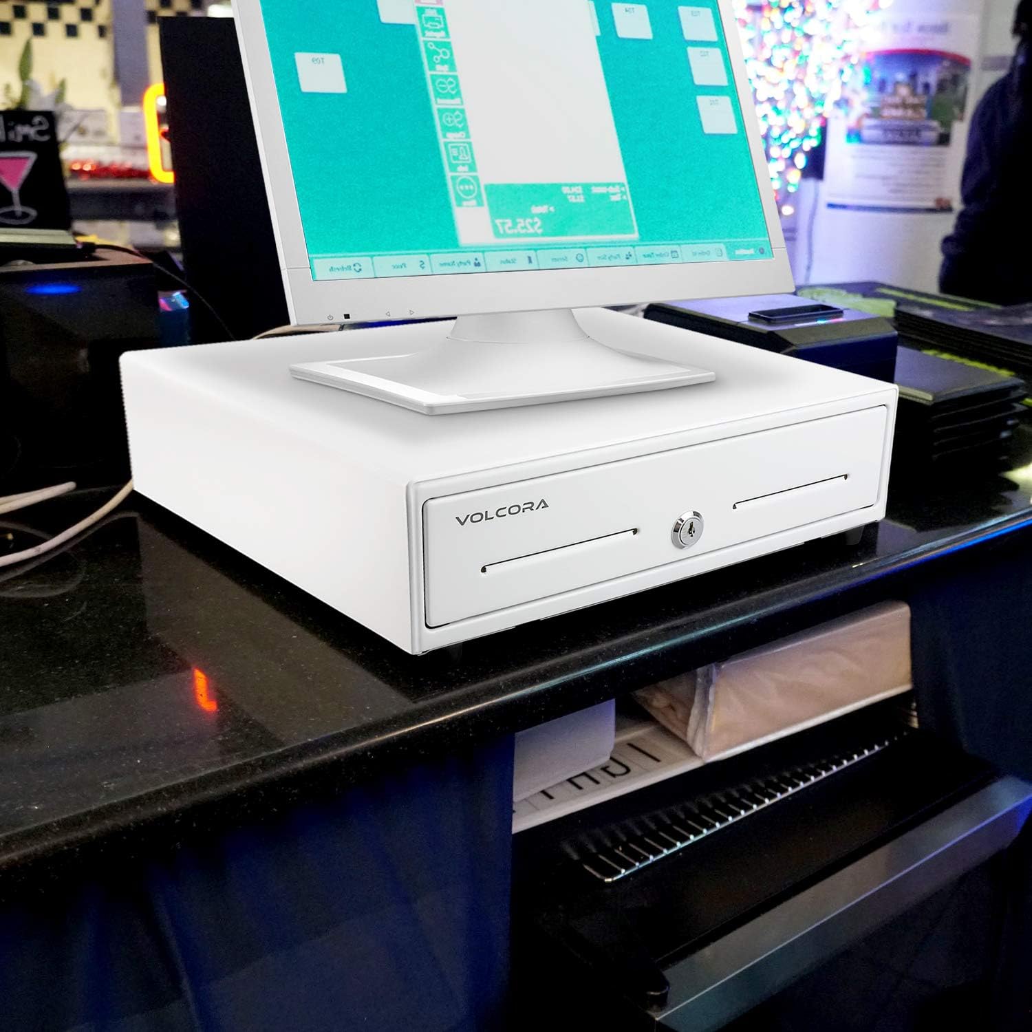 Mini Cash Register Drawer 13” for Point of Sale (POS) System with Fully Removable 2 Tier Cash Tray, 4 Bill/5 Coin, 24V, RJ11/RJ12 Key-Lock, Double Media Slot, Small Square Money Drawer, White : Electronics