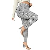 Floerns Women's Plus Size Plaid Pants Leggings Stretchy Elastic Waist Work Skinny Pants