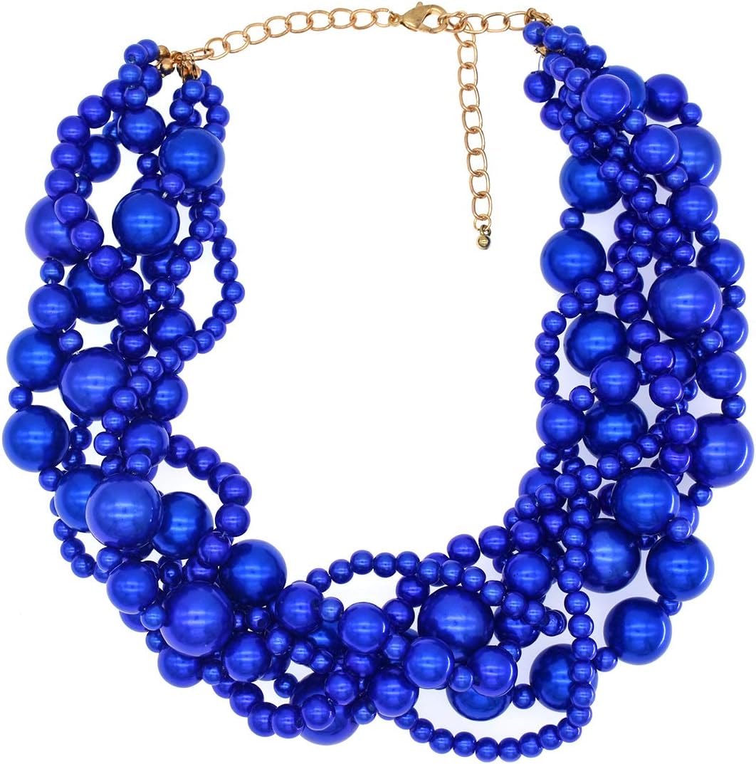 MeliMe CIOOU Womens Imitation Pearl Twisty Chunky Bib Necklace Chokers for Wedding Party