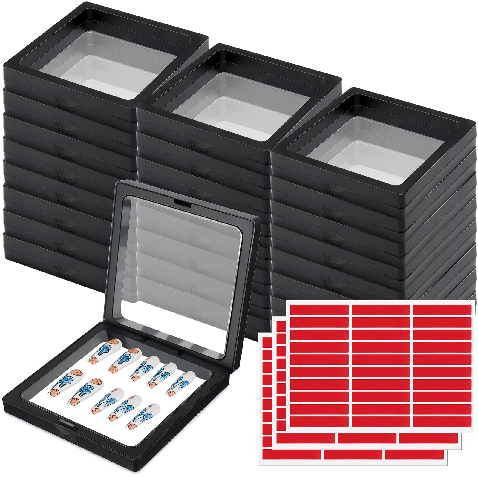 Photo 1 of meekoo 30 Pcs Press on Nail Packaging Box with 90 Pcs Adhesive Double Sided Tape Artificial Nail Display Case Storage Container Box Acrylic Packaging Organizer for Art Home Salon(Black)