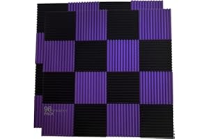 XIN&LOG 96 Pack Allxinlog Absorb the echo Acoustic Foam Panel Wedge Studio Soundproofing Wall Tiles 12" X 12" X 1" (48Purple+48Black)