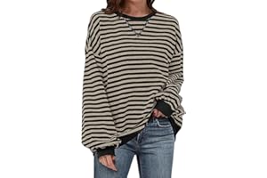 Women Striped Oversized Sweatshirt Long Sleeve Crewneck Shirt Fall Fashion 2026 Y2K Clothes