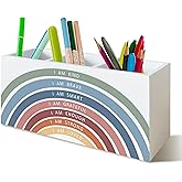 YTRGI Boho Rainbow Positive Affirmations Pen Pencil Holder for School Classroom Office Desk, Rainbows Bookmark Holder, I Am Kind Brave Smart Inspirational Makeup Holder Organizer for Bathroom