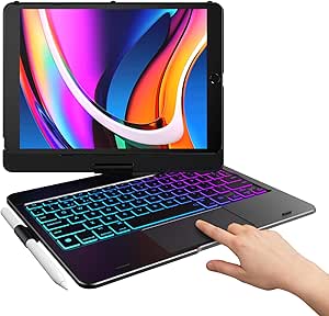 typecase Touch iPad Keyboard Case with Trackpad for 10.2 inch iPad 2021 9th &amp; 8th &amp; 7th Gen, Air 3, Pro 10.5-10 Color Backlight, 360° Protective Slim Cover with Apple Pencil Holder