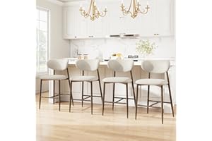 MALOL Bar Stools Set of 4, 25" Counter Height Stools with Back, Soft & Breathable Fabric, Sturdy Metal Frame with Cross Suppo