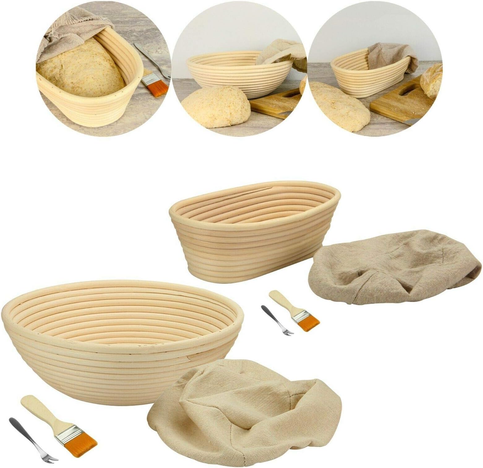 Round Bowls Dough Bread Proofing Proving Rattan Basket Bread Making Kitchen Homemade Dough Food Grinding Forming Tool Baking Steamed Buns Dough (188.5cm)